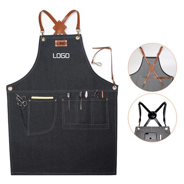 Barista hair stylist restaurant floral overalls female strap denim apron